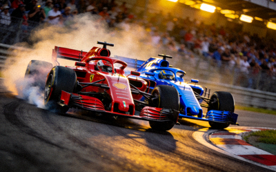 F1赛车弯道超车惊险画面